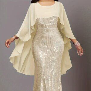 Elegant sequin + chiffon ankle-length dress - size small - wedding, prom